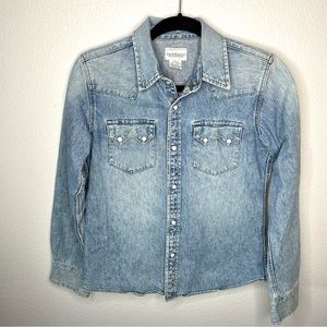 Sundance Denim Jean Washed Out Button Up Boho Long Sleeve Collared Top Size 6